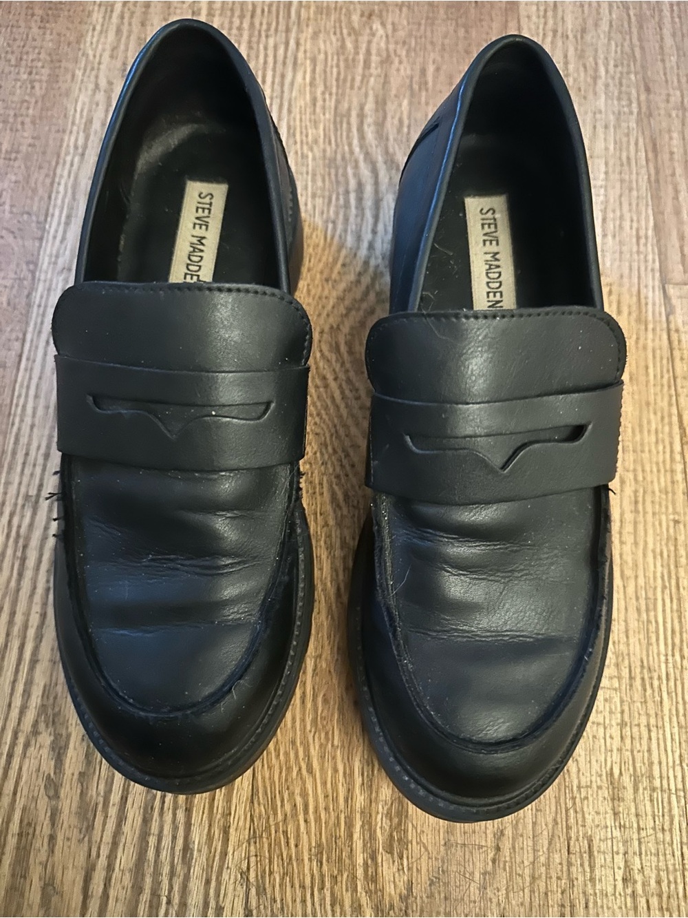 Steve Madden Black Leather Penny Loafers